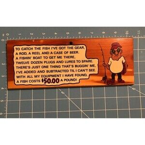 Cedar Wood FISHERMAN'S PLIGHT Novelty Plaque Vintage Fishing Granpacore